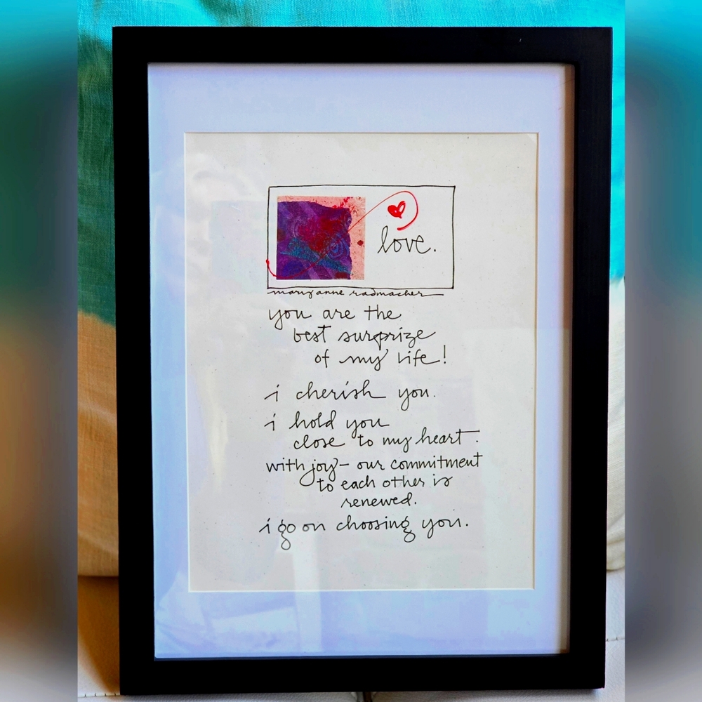 NWT Framed " Love" by Mary Anne Radmacher calligraphy with mat 8x10 in 11x15"